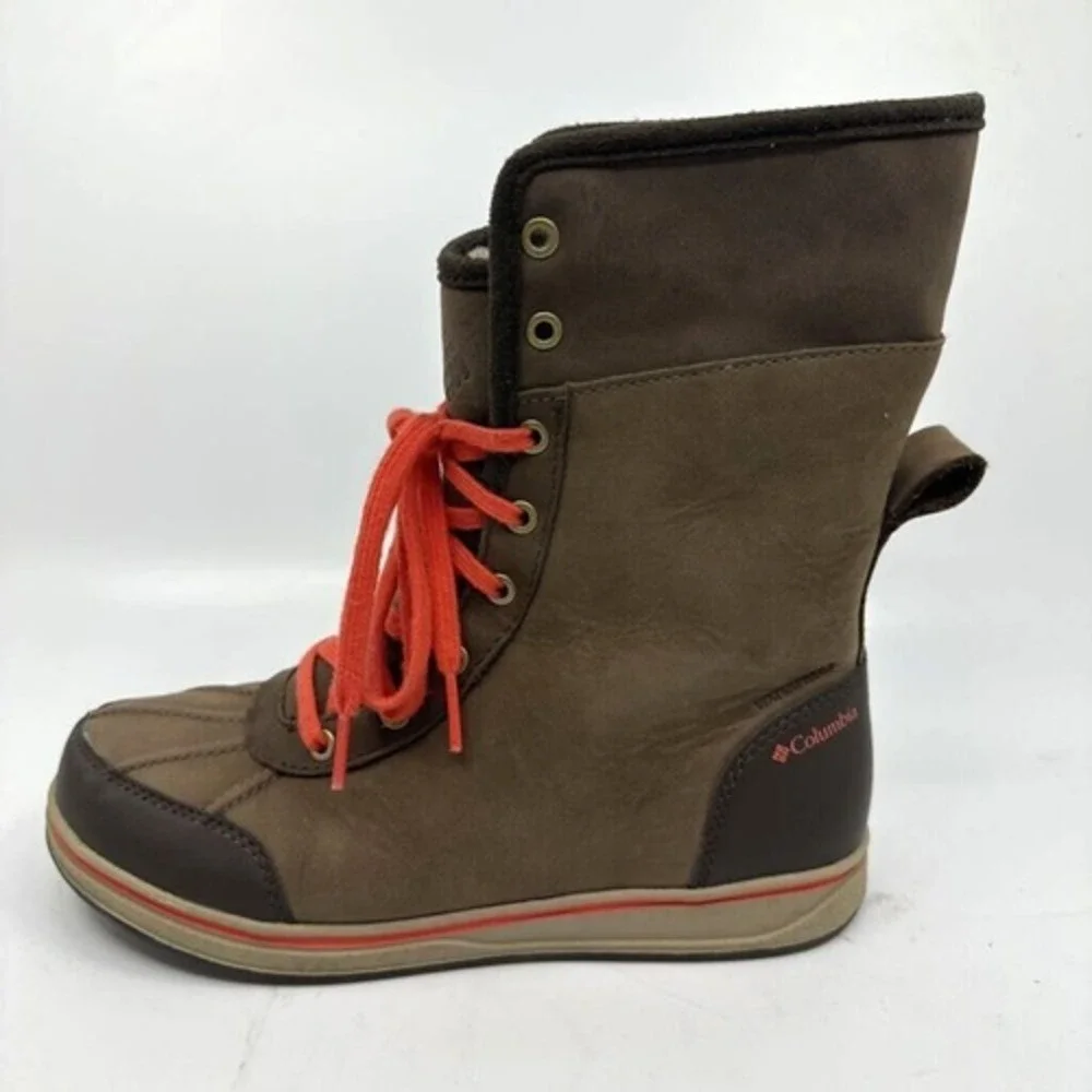 Columbia Winter Boots Youth Size 4 Brown Orange Excellent Waterproof Faux‎ Fur